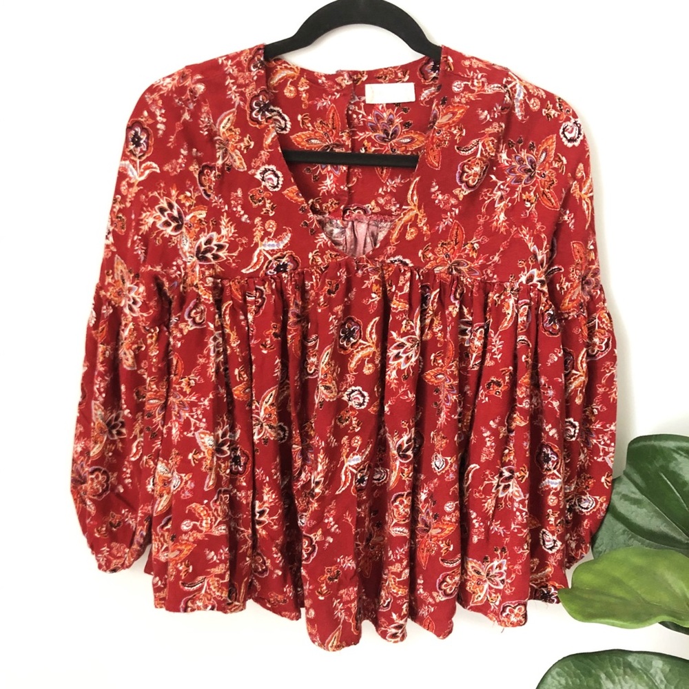 Altar’d State Floral Bohemian Maroon Blouse